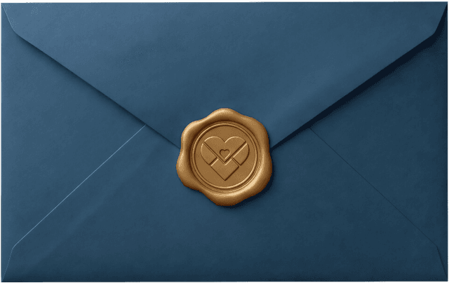 Small blue envelope with heart seal